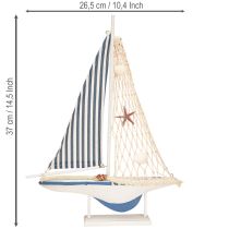 Artikel Deko Segelboot Holz Muscheln Weiß Blau L26,5cm H37cm - Maritimes Highlight