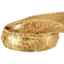 Artikel Dekoband mit Fell Schmuckband Kunstfell Braun Gold 25mm 15m