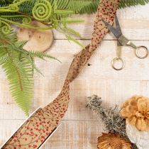 Artikel Dekoband Stoff Beige Zweige Rote Glitterbeeren 40mm 15m für Innenbereich