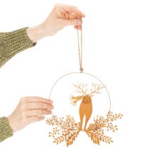 Artikel Dekoring für Weihnachten, Rentier im Ring, Weihnachtsmann mit Geschenk, Metalldeko Edelrost Ø18cm 2er-Set