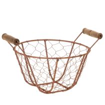 Artikel Drahtkorb Metall Korb mit Henkel Holz Rost Deko Ø18cm