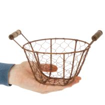 Artikel Drahtkorb Metall Korb mit Henkel Holz Rost Deko Ø18cm