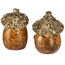 Artikel Keramik Eichel Haus Dekoeicheln mit Herzmotiv Braun 6cm - Herbstliche Tischdeko – 6St