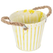 Artikel Eimer zum Bepflanzen, Übertopf mit Henkeln, Metalldeko Rosa/Grün/Gelb Shabby Chic Ø16,5cm H15cm 3er-Set