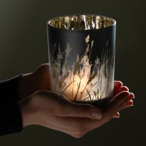 Artikel Glas Windlicht mit Gräsermotiv Blau Gold 12,5 cm 2er-Set für stimmungsvolle Deko