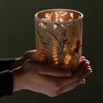 Artikel Glas-Windlicht im floralen Design 12,5 cm, 2er Set, beige