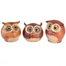 Artikel Charmante Keramik-Eulenfiguren im 3er-Set – Detailreiche Gestaltung in Braun und Creme, 10.5 cm – Perfekte Dekoration für Wohn- und Arbeitsräume