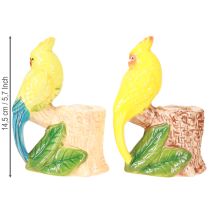 Artikel Exotischer Kerzenhalter handbemalt Keramik Vögel bunt 2er-Set Deko