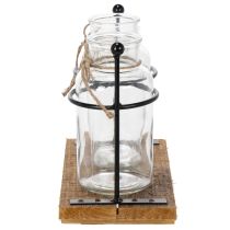 Artikel Flaschenvase Glas Holz Vintage Retro Deko Tischdekoration 23x12x19,5cm