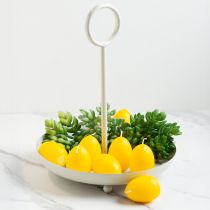 Artikel Dekoschale aus weißem Metall mit Griff 31 cm für Tischdeko und kreative Arrangements