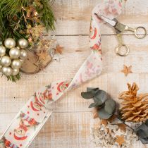 Artikel Stoff-Geschenkband mit Bärenmotiv und Weihnachtsdesign 40mm x 15m Creme Rot Grün
