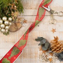 Artikel Stoff-Geschenkband Tannenbaum und Sterne 40mm x 15m Rot-Grün-Gold