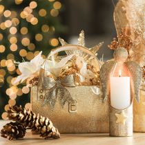 Artikel Glitzerschleife Gold Kunststoff mit Clip 11cm 4er-Set