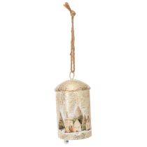 Artikel Metall-Weihnachtsglocke mit Winterdorf-Motiv, 20 cm hoch, Weiß-Gold, dekoratives Aufhängen