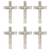 Artikel Grabschmuck Kreuz rustikal Grau Weiß Polyresin 12×7cm 6St