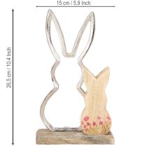 Artikel Hasenmutter mit Kind Osterdeko Natur Silber Holz 26,5cm
