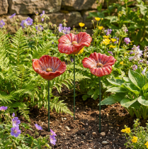 Artikel Keramik-Mohnblüten Gartenstecker 31cm Rot Glasiert 6er-Set