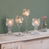 Artikel Eleganter Glas-Kerzenhalter in Blumenform, 22 cm für stilvolle Tischdekoration