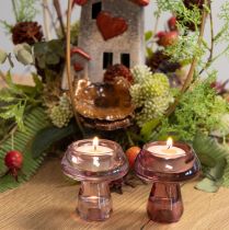 Artikel Gläserne Kerzenhalter Pilzform Rosa 2er-Set für Teelichter und Stabkerzen