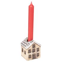 Artikel Kerzenständer aus Keramik in Hausform mit Schnee, 7 cm, 2 Stück, rot und beige