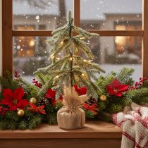 Artikel Kunstpflanze Tannenbaum 50cm beschneit LED Jutesack innen Batteriebetrieben