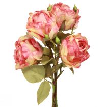 Artikel Kunstrosen Strauß Pink Nature Look - Deko-Rosen mit Knospen 44cm - 4er Set