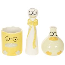 Artikel Keramik-Entenfiguren-Set 25 cm, Gelb/Weiß, mit Brille, 3-teilig