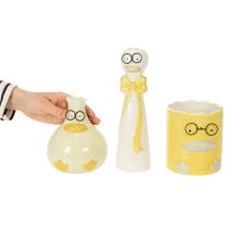 Artikel Keramik-Entenfiguren-Set 25 cm, Gelb/Weiß, mit Brille, 3-teilig