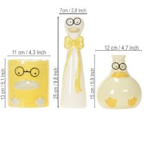 Artikel Keramik-Entenfiguren-Set 25 cm, Gelb/Weiß, mit Brille, 3-teilig