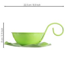 Artikel Metall Deko Tasse mit Unterteller Hellgrün für Floristen, Highlight für Frühling