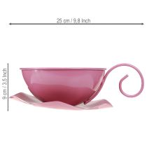 Artikel Metalltasse Deko Pink Ø16cm H9cm mit Unterteller 2St für Floristen