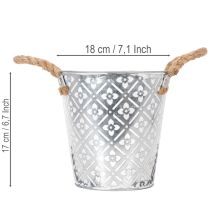 Artikel Metalltopf zum Bepflanzen, Blumentopf mit Henkeln, Pflanzgefäß mit Blumenmuster Ø18cm