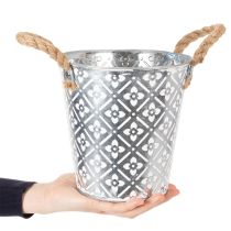 Artikel Metalltopf zum Bepflanzen, Blumentopf mit Henkeln, Pflanzgefäß mit Blumenmuster Ø18cm