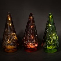 Artikel LED Glas Weihnachtsbaum Set Rot Grün Braun 18cm 3-teilig Innen-Deko