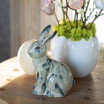 Artikel Osterhase Keramik Beige Blau Glasiert – Charmante Osterdekoration