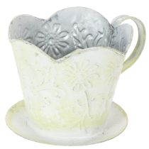 Artikel Pflanzgefäß, Deko-Kaffeefilterhalter, Metalltasse zum Bepflanzen, Blumendeko Grün, Weiß Shabby Chic H11cm Ø11cm