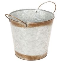 Artikel Pflanzgefäß aus Metall, Blumenschale, Pflanztopf mit Henkeln Silbern, Edelrost Ø18cm H20cm