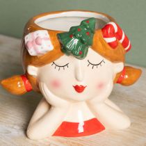 Artikel Pflanzkopf aus Keramik Mädchen mit Weihnachtsdeko H17cm Blumendekoration