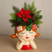 Artikel Pflanzkopf aus Keramik Mädchen mit Weihnachtsdeko H17cm Blumendekoration