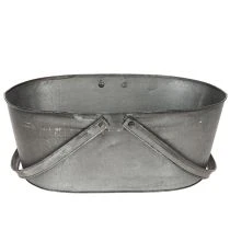 Artikel Pflanzkorb “Grünes Glück”, Metalldeko zum Bepflanzen, Gartendeko Silbern, Edelrost L40cm H15cm