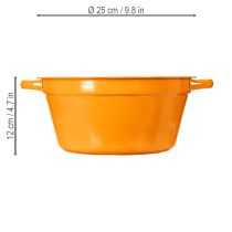 Artikel Pflanzschalen Set 25cm aus Blech mit Henkel in Rosa, Orange und Grün für Frühlingsdekoration