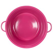 Artikel Pflanzschalen Set 25cm aus Blech mit Henkel in Rosa, Orange und Grün für Frühlingsdekoration
