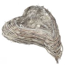 Artikel Pflanzschale Herzform Rattan 30x35cm Weiß-Natur mit Folie
