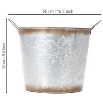 Artikel Pflanztopf mit Griffen, Deko-Schale Rostdeko, Metallgefäß Silbern Ø26cm H25,5cm