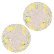 Artikel Runde Filz-Platzdeckchen Grau Zitrone 31cm 2er-Set für Sommer, Tischdeko, Schutz, langlebig
