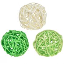 Artikel Rattanbälle Grün Hellgrün Creme sortiert Rattan Ø5cm 24 St