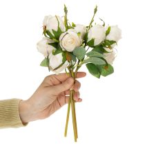 Artikel Kunstblumenstrauß Rosen 31cm Weiß mit Rosa Akzenten 3 Zweige