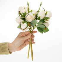 Artikel Kunstblumenstrauß Rosen 31cm Weiß mit Rosa Akzenten 3 Zweige