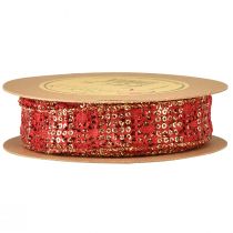 Artikel Spitzenband mit Glitter Rot Gold Dekoband Stoff 25mm 15m