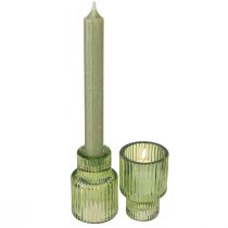 Artikel Glas Teelichthalter Grün Riffel-Optik für Stabkerzen & Teelichte, 8cm, 4er-Set